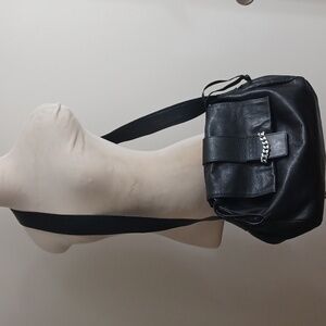 SODA Collection black leather oversized crossbody bag/15"by 9.5"